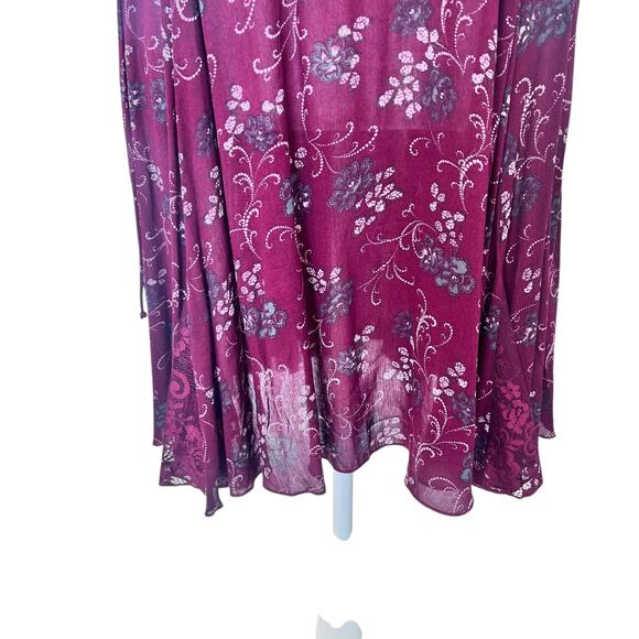 FREE PEOPLE INTIMATELY BURGUNDY LACE FLORAL PRINT SHEER DRESS NIGHTGOWN NWT LG - Picture 3 of 15
